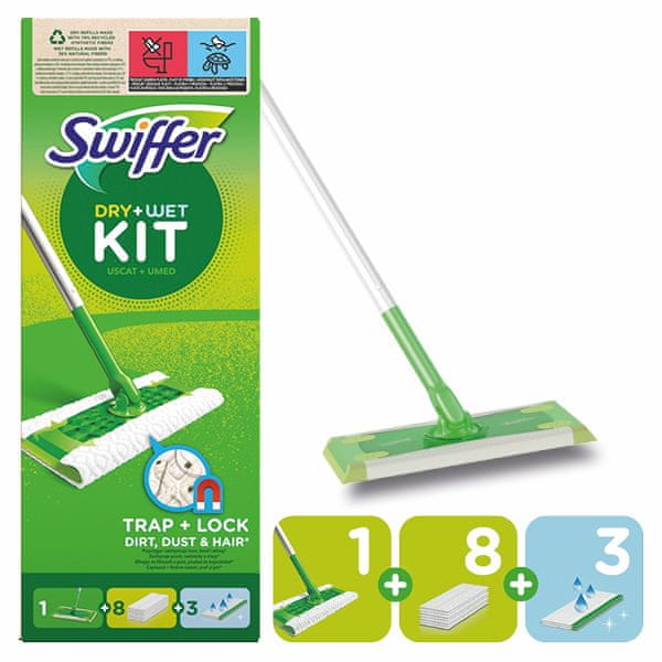 Swiffer Sweeper štartovacia sada s 1 násadou, 8 prachovkami a 3 čistiacimi obrúskami